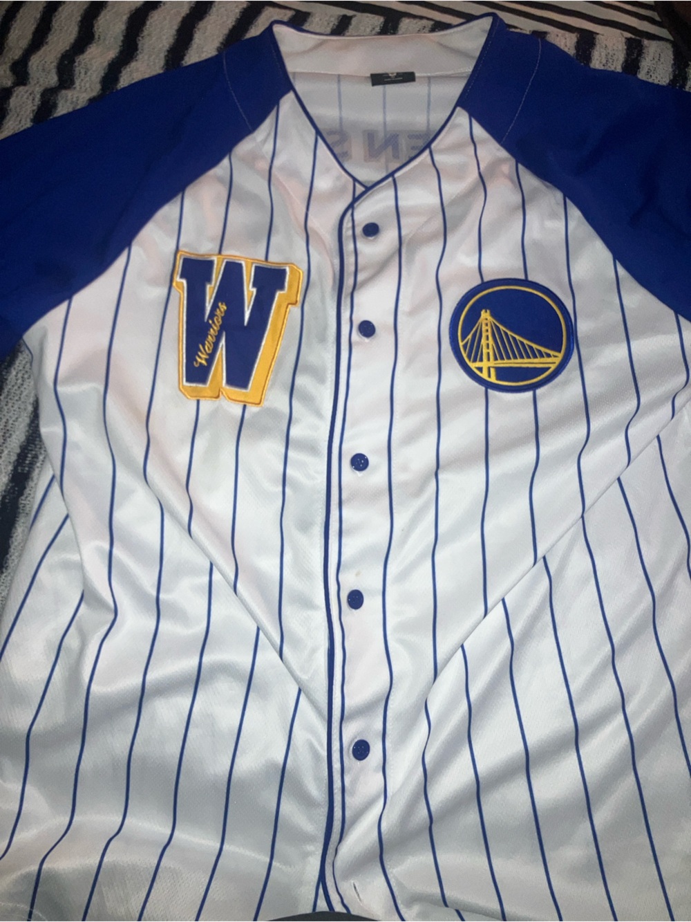 NBA Golden State warriors warm up shirt , button up front , men’s M,